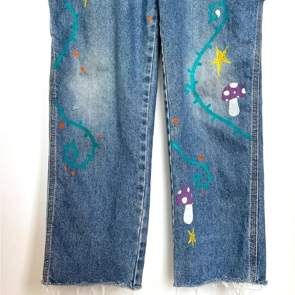 Festival Overalls Boho‎ Painted Denim Girls or Women’s XXS - Picture 13 of 16